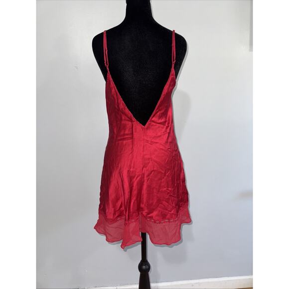 Vintage Y2K Victorias Secret 100% Silk Red Mini Slip Dress Lace Chiffon M - Picture 2 of 9